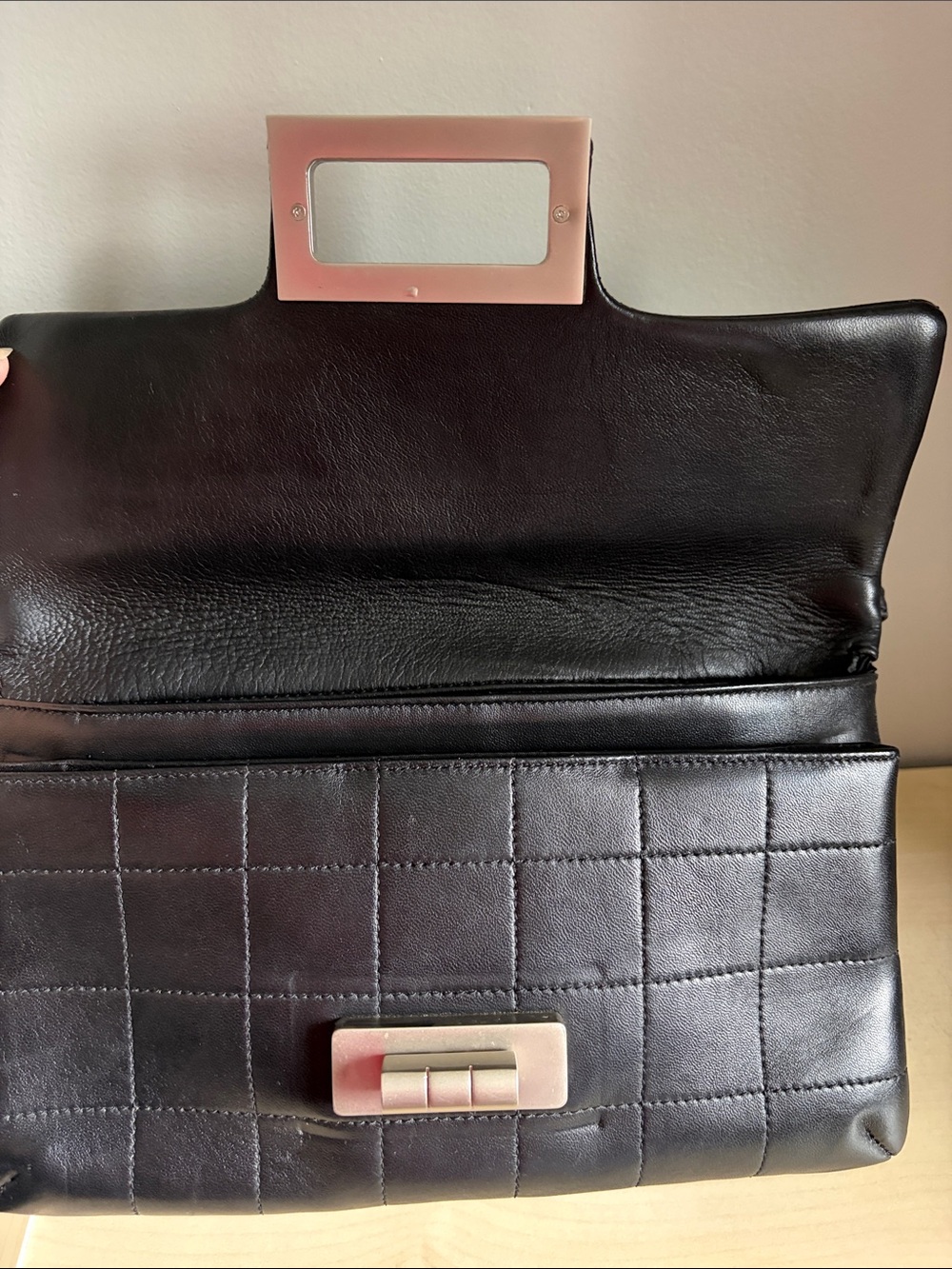 Black Quilted Leather Shoulder Bag with Silver Hardware